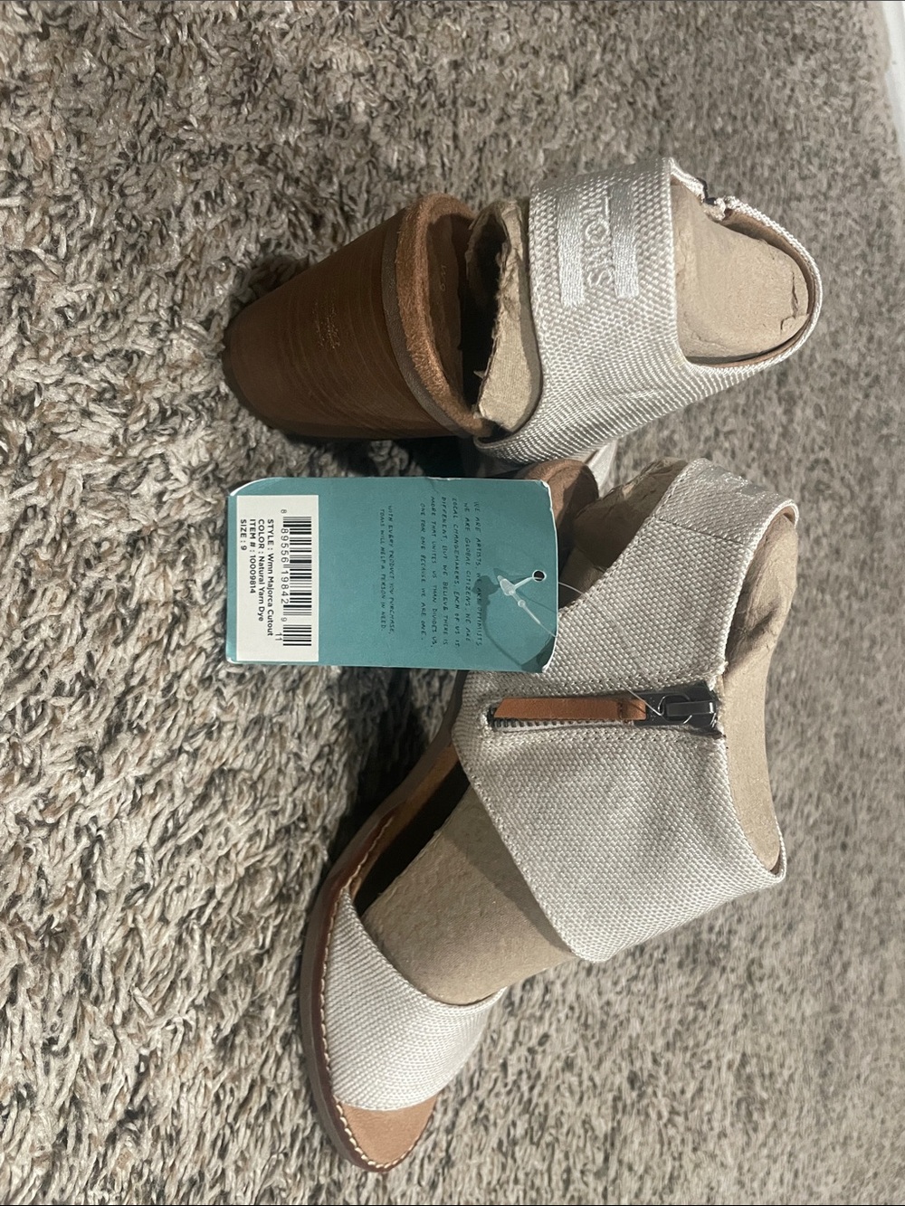 Toms Natural Canvas Peep-Toe Block Heel Sandals